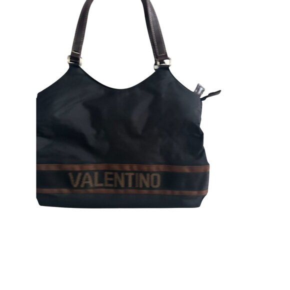 VALENTINO ROSSA Black Brown Logo Shoulder Tote Bag - Picture 2 of 11